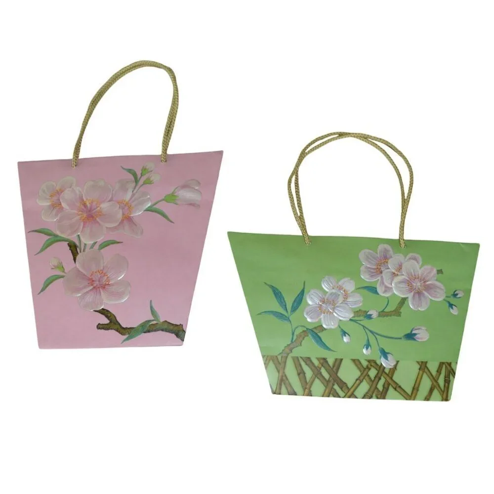 Retro Floral Gift Bag Tissue Party Bundle of 5 Pieces Pink Green Blue Iridescent